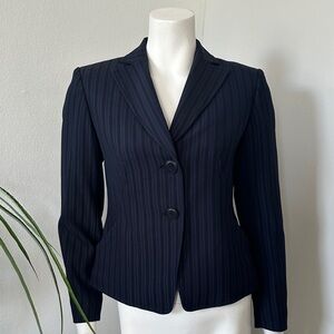 Jones New York Navy Pinstripe Blazer & Wide-Leg Pants Suit Set, Size 2P